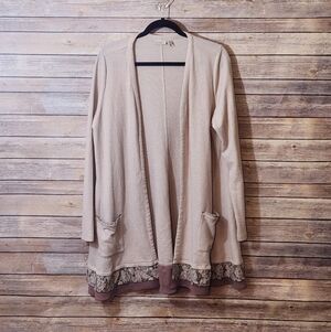 LOGO Women's Cream Cardigan with Lace Trim